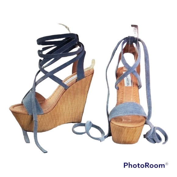 Steve Madden | Shoes | Steve Madden Blue Suede Palm Beach Wedges Sz |  Poshmark